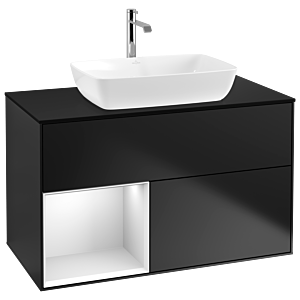 Villeroy und Boch Finion Waschtischunterschrank G772MTPD 100cm, Abdeckplatte black matt, Emotion, Regale White matt lacquer, Black matt lacquer