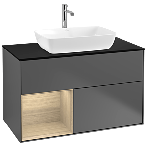 Villeroy und Boch Finion Waschtischunterschrank G772PCGK 100cm, Abdeckplatte black matt, Emotion, Regale Oak Veneer, Anthracite matt