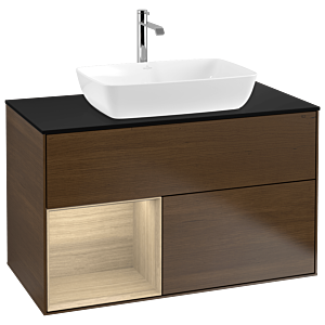 Villeroy und Boch Finion Waschtischunterschrank G772PCGN 100cm, Abdeckplatte black matt, Emotion, Regale Oak Veneer, Walnut veneer