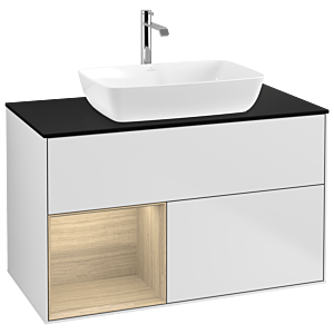 Villeroy und Boch Finion Waschtischunterschrank G772PCMT 100cm, Abdeckplatte black matt, Emotion, Regale Oak Veneer, White matt lacquer