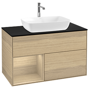 Villeroy und Boch Finion Waschtischunterschrank G772PCPC 100cm, Abdeckplatte black matt, Emotion, Regale Oak Veneer, Oak Veneer