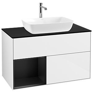 Villeroy und Boch Finion Waschtischunterschrank G772PDGF 100cm, Abdeckplatte black matt, Emotion, Regale Black matt lacquer, Glossy white lacquer