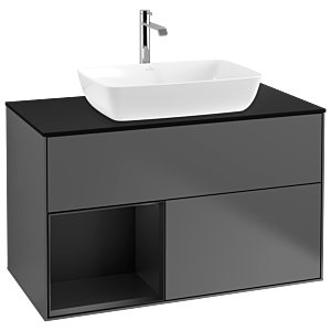 Villeroy und Boch Finion Waschtischunterschrank G772PDGK 100cm, Abdeckplatte black matt, Emotion, Regale Black matt lacquer, Anthracite matt