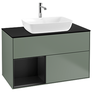 Villeroy und Boch Finion Waschtischunterschrank G772PDGM 100cm, Abdeckplatte black matt, Emotion, Regale Black matt lacquer, Olive Matt Lacquer