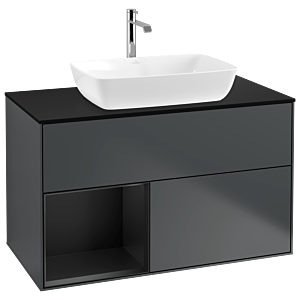 Villeroy und Boch Finion Waschtischunterschrank G772PDHG 100cm, Abdeckplatte black matt, Emotion, Regale Black matt lacquer, Midnight Blue Matt Lacquer