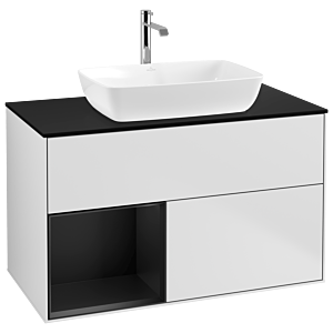 Villeroy und Boch Finion Waschtischunterschrank G772PDMT 100cm, Abdeckplatte black matt, Emotion, Regale Black matt lacquer, White matt lacquer
