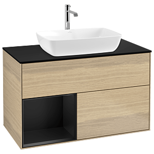 Villeroy und Boch Finion Waschtischunterschrank G772PDPC 100cm, Abdeckplatte black matt, Emotion, Regale Black matt lacquer, Oak Veneer