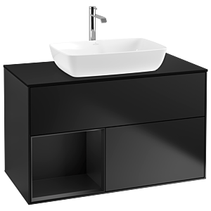 Villeroy und Boch Finion Waschtischunterschrank G772PDPD 100cm, Abdeckplatte black matt, Emotion, Regale Black matt lacquer, Black matt lacquer