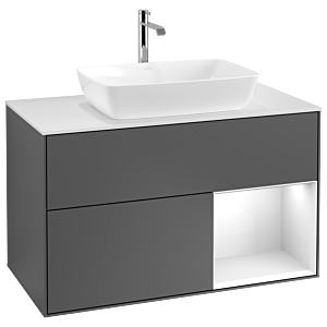 Villeroy und Boch Finion Waschtischunterschrank G781GFGK 100cm, Abdeckplatte white matt, Emotion, Regale Glossy white lacquer, Anthracite matt