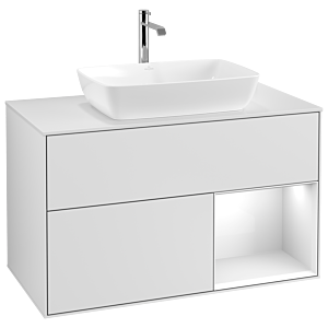 Villeroy und Boch Finion Waschtischunterschrank G781GFMT 100cm, Abdeckplatte white matt, Emotion, Regale Glossy white lacquer, White matt lacquer