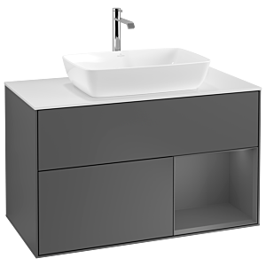 Villeroy und Boch Finion Waschtischunterschrank G781GKGK 100cm, Abdeckplatte white matt, Emotion, Regale Anthracite matt lacquer, Anthracite matt