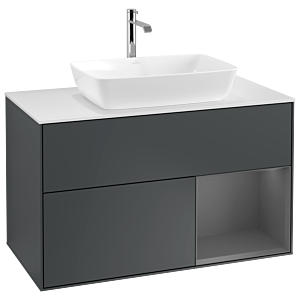 Villeroy und Boch Finion Waschtischunterschrank G781GKHG 100cm, Abdeckplatte white matt, Emotion, Regale Anthracite matt lacquer, Midnight Blue Matt Lacquer