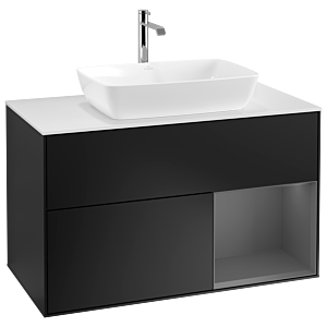 Villeroy und Boch Finion Waschtischunterschrank G781GKPD 100cm, Abdeckplatte white matt, Emotion, Regale Anthracite matt lacquer, Black matt lacquer
