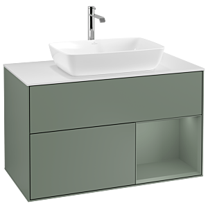Villeroy und Boch Finion Waschtischunterschrank G781GMGM 100cm, Abdeckplatte white matt, Emotion, Regale Olive matt lacquer, Olive Matt Lacquer