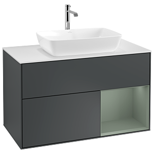 Villeroy und Boch Finion Waschtischunterschrank G781GMHG 100cm, Abdeckplatte white matt, Emotion, Regale Olive matt lacquer, Midnight Blue Matt Lacquer