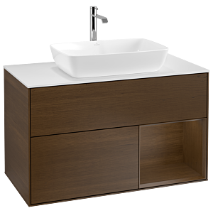 Villeroy und Boch Finion Waschtischunterschrank G781GNGN 100cm, Abdeckplatte white matt, Emotion, Regale Walnut Veneer, Walnut veneer