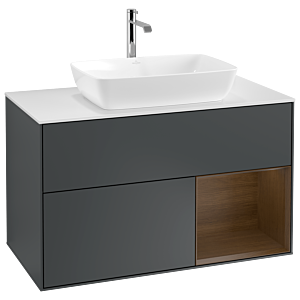 Villeroy und Boch Finion Waschtischunterschrank G781GNHG 100cm, Abdeckplatte white matt, Emotion, Regale Walnut Veneer, Midnight Blue Matt Lacquer