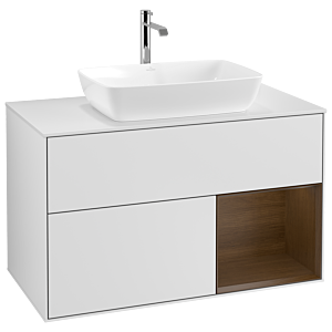 Villeroy und Boch Finion Waschtischunterschrank G781GNMT 100cm, Abdeckplatte white matt, Emotion, Regale Walnut Veneer, White matt lacquer