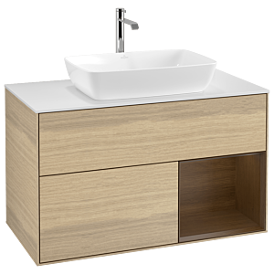 Villeroy und Boch Finion Waschtischunterschrank G781GNPC 100cm, Abdeckplatte white matt, Emotion, Regale Walnut Veneer, Oak Veneer