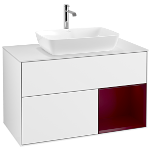 Villeroy et Boch Finion Villeroy et Boch G781HBGF 100cm, plaque de recouvrement blanc mat, Emotion, étagères Peony laqué mat, laqué blanc brillant