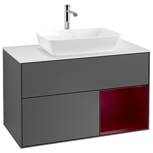 Villeroy und Boch Finion Waschtischunterschrank G781HBGK 100cm, Abdeckplatte white matt, Emotion, Regale Peony matt lacquer, Anthracite matt