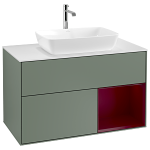 Villeroy und Boch Finion Waschtischunterschrank G781HBGM 100cm, Abdeckplatte white matt, Emotion, Regale Peony matt lacquer, Olive Matt Lacquer