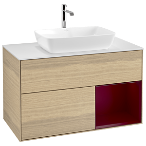 Villeroy und Boch Finion Waschtischunterschrank G781HBPC 100cm, Abdeckplatte white matt, Emotion, Regale Peony matt lacquer, Oak Veneer