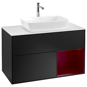 Villeroy und Boch Finion Waschtischunterschrank G781HBPD 100cm, Abdeckplatte white matt, Emotion, Regale Peony matt lacquer, Black matt lacquer