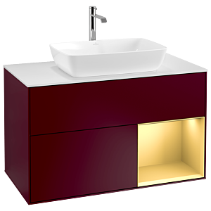 Villeroy und Boch Finion Waschtischunterschrank G781HFHB 100cm, Abdeckplatte white matt, Emotion, Regale Gold matt lacquer, Peony Matt