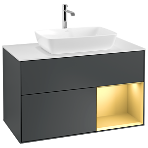 Villeroy und Boch Finion Waschtischunterschrank G781HFHG 100cm, Abdeckplatte white matt, Emotion, Regale Gold matt lacquer, Midnight Blue Matt Lacquer