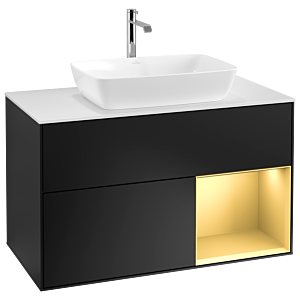 Villeroy und Boch Finion Waschtischunterschrank G781HFPD 100cm, Abdeckplatte white matt, Emotion, Regale Gold matt lacquer, Black matt lacquer