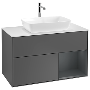 Villeroy und Boch Finion Waschtischunterschrank G781HGGK 100cm, Abdeckplatte white matt, Emotion, Regale Midnight matt lacquer, Anthracite matt