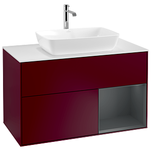 Villeroy und Boch Finion Waschtischunterschrank G781HGHB 100cm, Abdeckplatte white matt, Emotion, Regale Midnight matt lacquer, Peony Matt