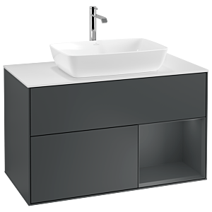 Villeroy und Boch Finion Waschtischunterschrank G781HGHG 100cm, Abdeckplatte white matt, Emotion, Regale Midnight matt lacquer, Midnight Blue Matt Lacquer