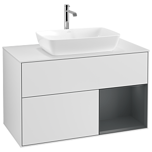 Villeroy und Boch Finion Waschtischunterschrank G781HGMT 100cm, Abdeckplatte white matt, Emotion, Regale Midnight matt lacquer, White matt lacquer