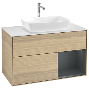 Villeroy und Boch Finion Waschtischunterschrank G781HGPC 100cm, Abdeckplatte white matt, Emotion, Regale Midnight matt lacquer, Oak Veneer