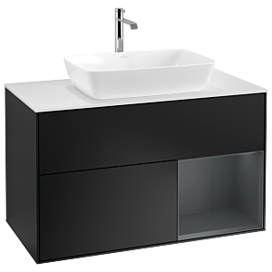 Villeroy und Boch Finion Waschtischunterschrank G781HGPD 100cm, Abdeckplatte white matt, Emotion, Regale Midnight matt lacquer, Black matt lacquer