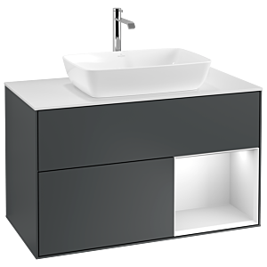 Villeroy und Boch Finion Waschtischunterschrank G781MTHG 100cm, Abdeckplatte white matt, Emotion, Regale White matt lacquer, Midnight Blue Matt Lacquer