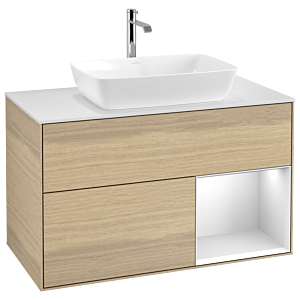 Villeroy und Boch Finion Waschtischunterschrank G781MTPC 100cm, Abdeckplatte white matt, Emotion, Regale White matt lacquer, Oak Veneer