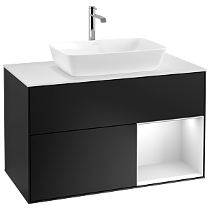 Villeroy und Boch Finion Waschtischunterschrank G781MTPD 100cm, Abdeckplatte white matt, Emotion, Regale White matt lacquer, Black matt lacquer