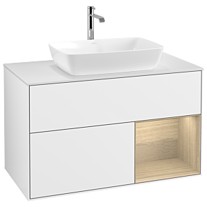 Villeroy et Boch Finion Villeroy et Boch G781PCGF 100cm, plaque de recouvrement blanc mat, emotion, étagères Oak Veneer , laqué blanc brillant