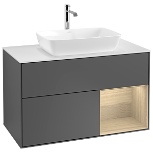 Villeroy und Boch Finion Waschtischunterschrank G781PCGK 100cm, Abdeckplatte white matt, Emotion, Regale Oak Veneer, Anthracite matt