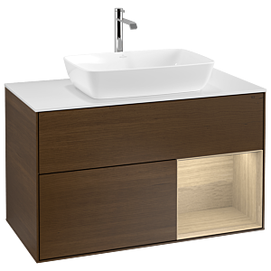 Villeroy und Boch Finion Waschtischunterschrank G781PCGN 100cm, Abdeckplatte white matt, Emotion, Regale Oak Veneer, Walnut veneer