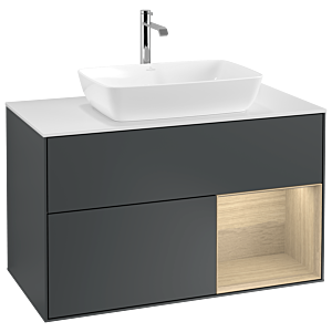 Villeroy und Boch Finion Waschtischunterschrank G781PCHG 100cm, Abdeckplatte white matt, Emotion, Regale Oak Veneer, Midnight Blue Matt Lacquer