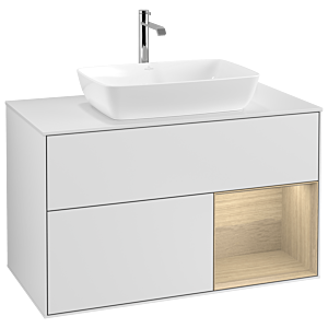 Villeroy und Boch Finion Waschtischunterschrank G781PCMT 100cm, Abdeckplatte white matt, Emotion, Regale Oak Veneer, White matt lacquer