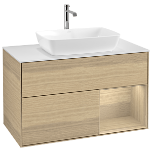 Villeroy und Boch Finion Waschtischunterschrank G781PCPC 100cm, Abdeckplatte white matt, Emotion, Regale Oak Veneer, Oak Veneer