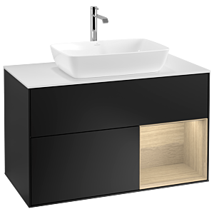 Villeroy und Boch Finion Waschtischunterschrank G781PCPD 100cm, Abdeckplatte white matt, Emotion, Regale Oak Veneer, Black matt lacquer