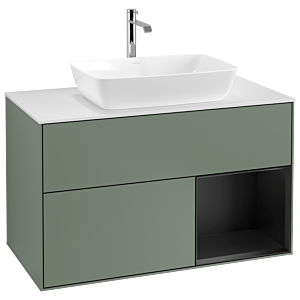 Villeroy und Boch Finion Waschtischunterschrank G781PDGM 100cm, Abdeckplatte white matt, Emotion, Regale Black matt lacquer, Olive Matt Lacquer