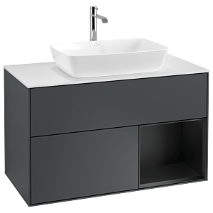Villeroy und Boch Finion Waschtischunterschrank G781PDHG 100cm, Abdeckplatte white matt, Emotion, Regale Black matt lacquer, Midnight Blue Matt Lacquer