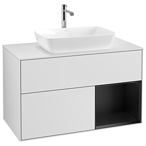 Villeroy und Boch Finion Waschtischunterschrank G781PDMT 100cm, Abdeckplatte white matt, Emotion, Regale Black matt lacquer, White matt lacquer